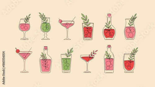 Elegant Cocktail Line Art Collection