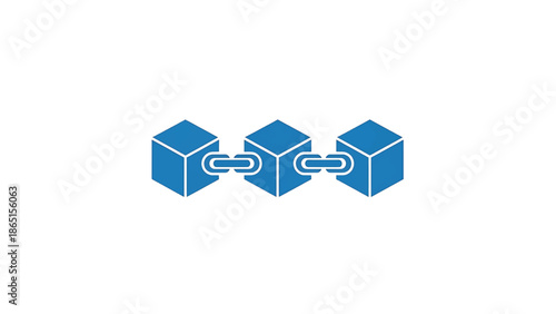 Three blue cube shapes connected by links on a white background, suggesting a chain-like structure. The cubes have white outlines