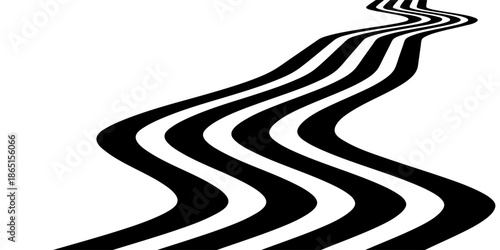 Black on white abstract perspective line stripes with 3d dimensional effect isolated on white. Eps10
