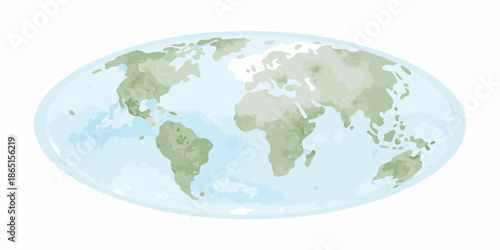 A simplistic illustration of the earth showing landmasses and oceans
