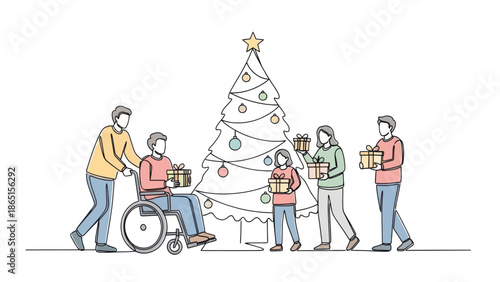 Family Christmas Celebration with Gifts and Tree