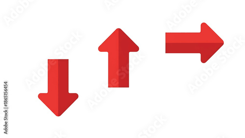 Three red arrows, pointing down, up, and right, on a white background. The arrows have a textured appearance. The composition emphasizes direction