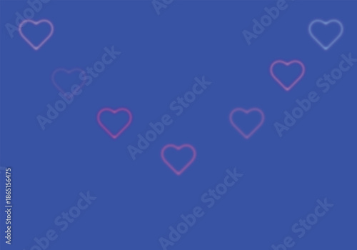 Neon Glow Heart Icons in V-Shape Arrangement on Vibrant Blue Background