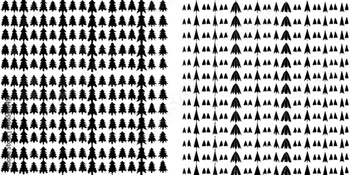 A dense pattern of stylized dark trees covering a white background