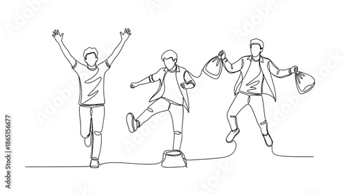 Happy shopping one line drawing concept