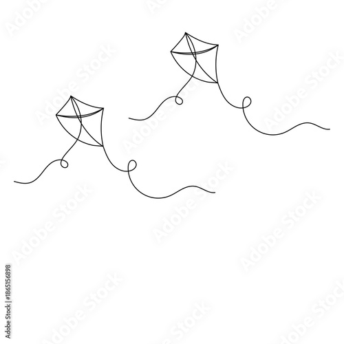 Continuous line drawing of a flying kite with a long tail, Vector
