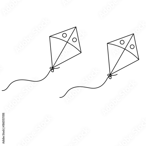 Continuous line drawing of a flying kite with a long tail, Vector
