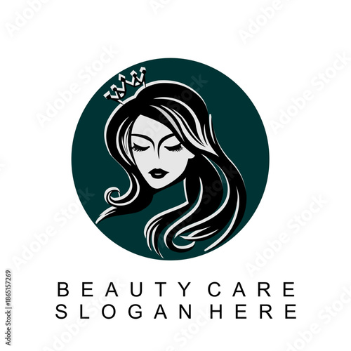beauty woman logo design for salon, makeover, hair stylist, hair cut. beauty vector with crown logo design. beauty logo with crown logo design elegant. 