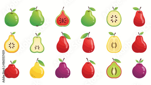 Pear fruit collection. Fresh and colorful pear set.