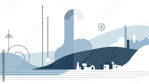 Winter Cityscape Illustration with Snowflakes