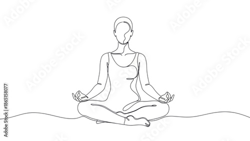 Woman in lotus pose continuous line drawing