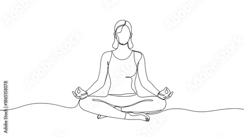 Woman in yoga pose, single line art