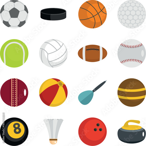 Sport balls icons set in flat style