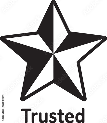 star symbol with Trusted text, rating and review icon on white background