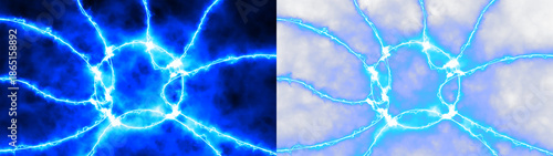 Intricate network of bright blue electrical energy streams resembling lightning in the darkness