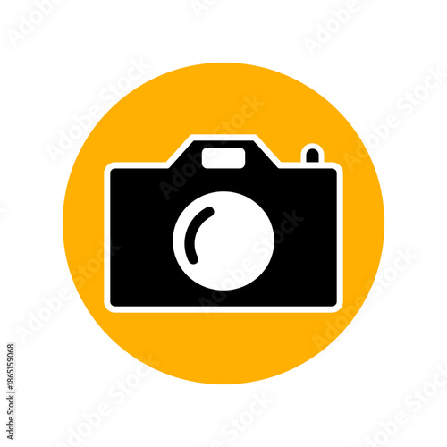 Camera icon in yellow circle background.