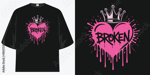 broken hearts club crown graffiti street art pink dripping heart graphic design vector illustration artwork t shirt design vector illustration artwork
