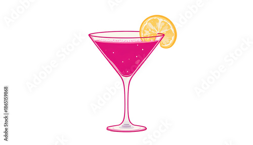Minimalist Pink Martini Cocktail Vector Illustration isolated on transparent background