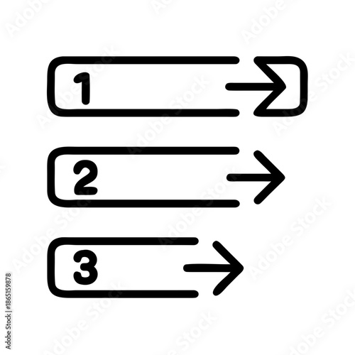 Process steps line icon, black outline step by step workflow symbol