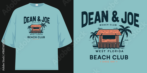 dean and joe beach club west florida vintage retro distressed apparel graphic design vector illustration artwork t shirt design vector illustration artwork
