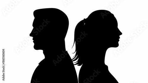 Silhouettes of a man and woman standing back to back