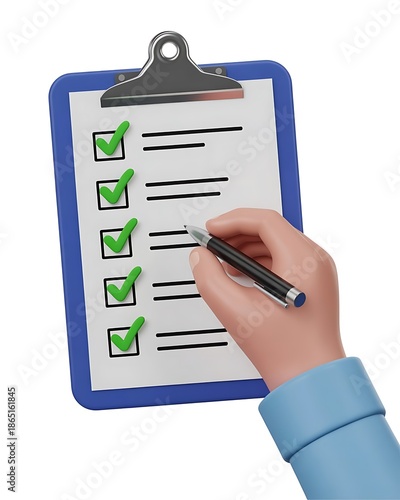 Hand checking off items on a clipboard