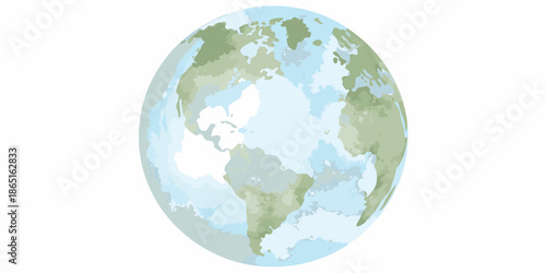 A stylized illustration of the earth showing continents and oceans