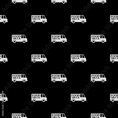 Food truck seamless pattern isolated on black background