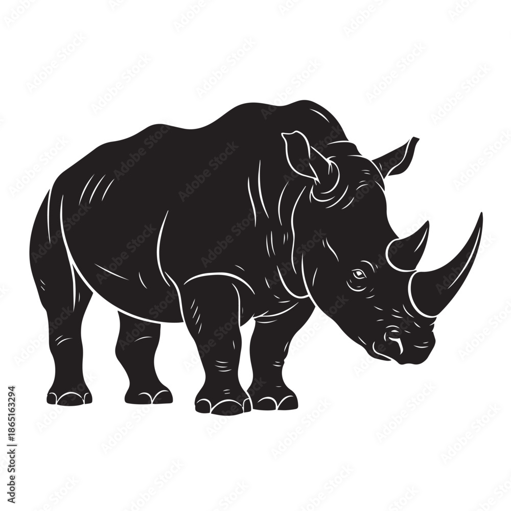 Fototapeta premium Stylized Rhinoceros Silhouette with Bold Horns and Muscular Form