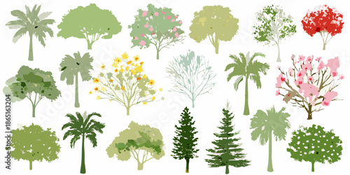 A collection of diverse tree silhouettes showcasing various shapes and foliage