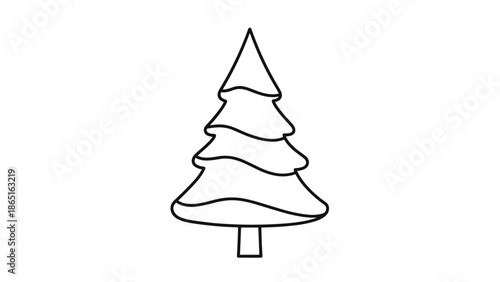 Simple and clean black line drawing of a traditional conical pine or fir tree often used as a Christmas tree symbol for holiday decor.
