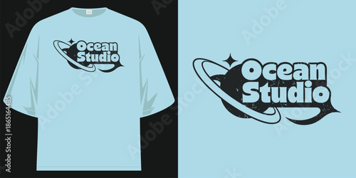 ocean studio space planet orbit graphic design distressed vintage retro aesthetic apparel art t shirt design vector illustration artwork
