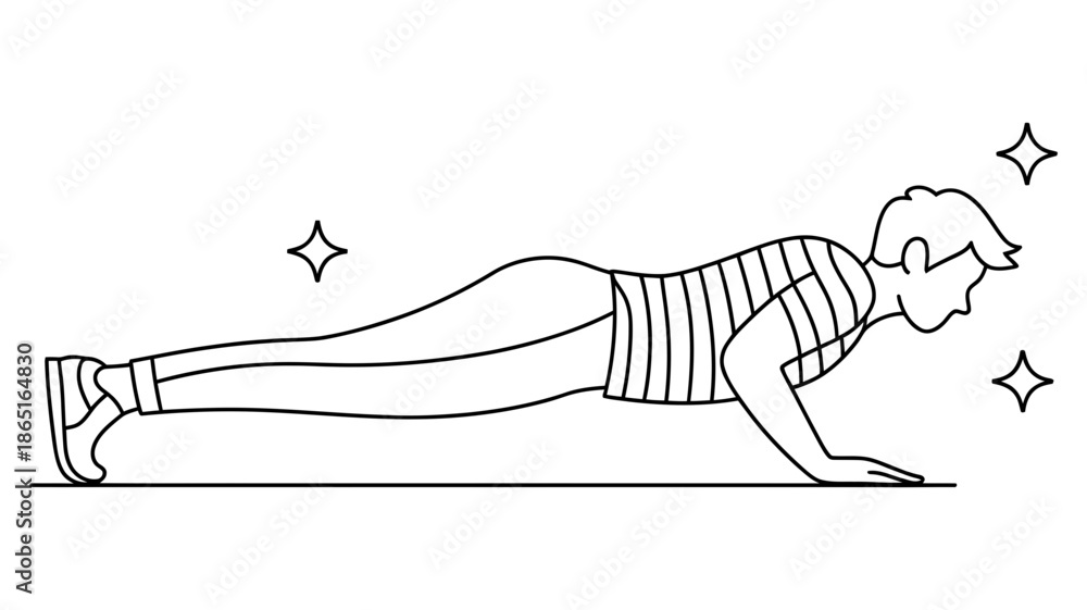 Fototapeta premium Person demonstrating proper push-up form in a clear and focused exercise illustration