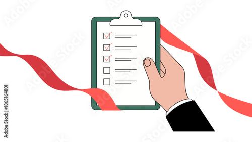 Hand holding a clipboard with a checklist, symbolizing task completion, survey, or business achievement