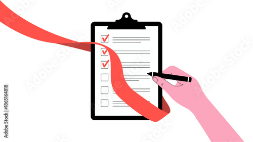 Completing a checklist with a pen, demonstrating task management and achievement of goals