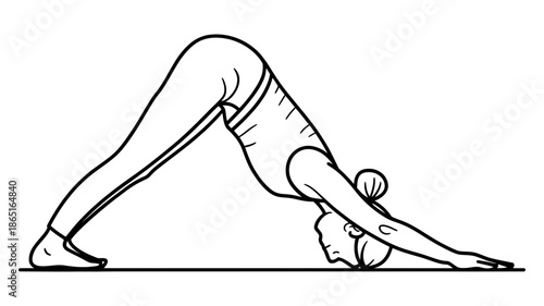 A woman demonstrating the strengthening and stretching benefits of the downward dog yoga pose