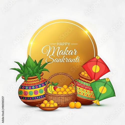 Makar Sankranti Celebration with Fruits and Kites