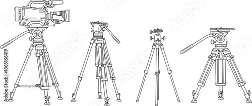 Professional video camera tripod setup, fluid head, pan handle, photography gear, studio equipment, tripod comparison, filmmaking tools, video production support