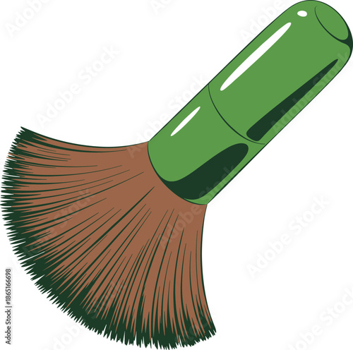 A green and brown brush with stiff bristles and a white handle