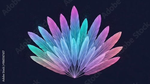 Abstract rainbow feather fan on dark background
