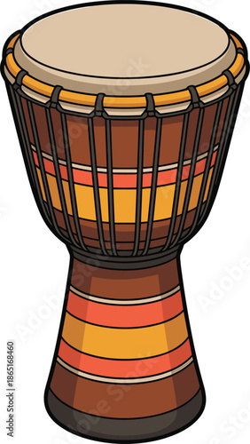African djembe drum illustration isolated on white background, traditional percussion musical instrument design for culture, rhythm, music, festival concept