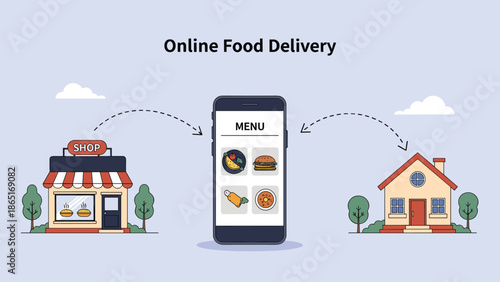 Online food delivery app service vector illustration