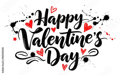 Happy valentines day wishes greeting card with red hearts and calligraphy