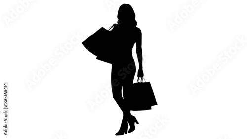 Stylish young woman silhouette enjoying a successful shopping spree with multiple bags