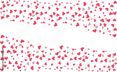 Falling pink and red hearts confetti border frame for valentines day or love celebration