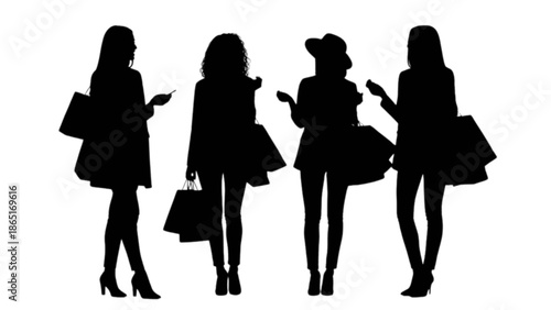 Diverse silhouettes of women enjoying a group shopping experience