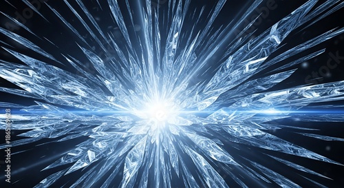 Brilliant fractal explosion of crystalline ice formations radiating from a core of light