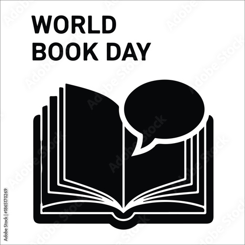World Book Day open book and speech bubble icon reading literature