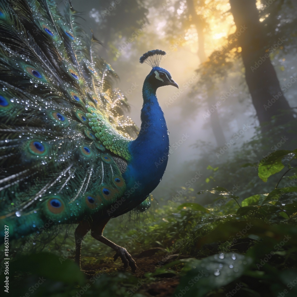 Fototapeta premium Peacock in Nature - Colorful Feathers and Wildlife Beauty