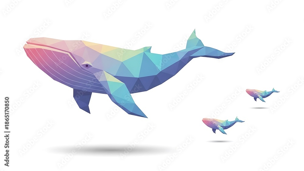 Obraz premium Low poly whale family geometric ocean illustration